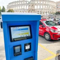 City pay machines in the parking lots in Pula